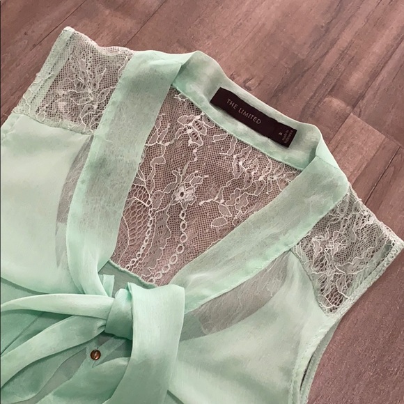 The Limited | Mint Green S/L Top | Lace Detail - Picture 2 of 6